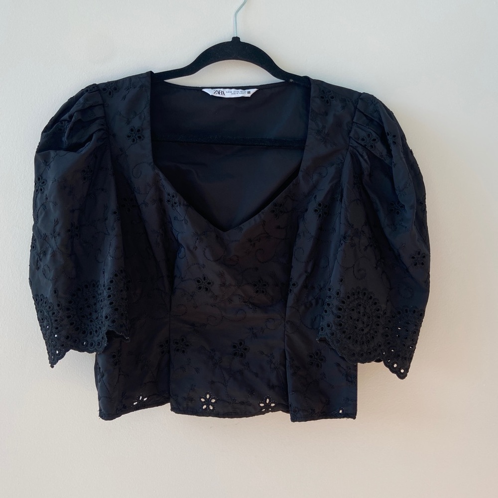 Zara black eyelet crop top